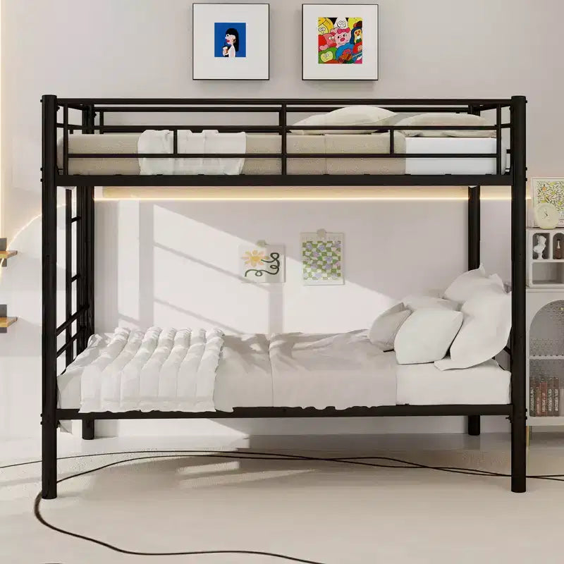 GDFStudio Iqbal Modern Metal Bunk Bed for Kids with Ladder and Guardrail