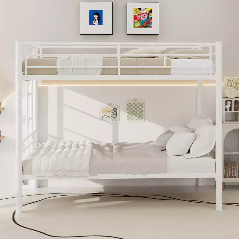 GDFStudio Iqbal Modern Metal Bunk Bed for Kids with Ladder and Guardrail