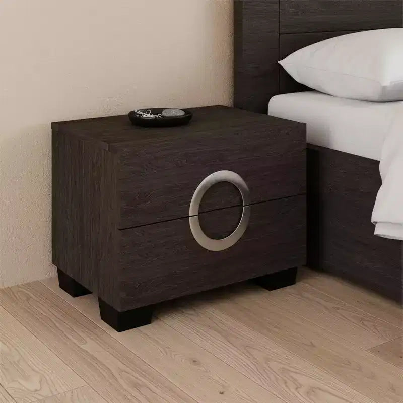 HomeRoots 18 Dark Brown Two Drawers Manufactured Wood Mirrored Nightstand