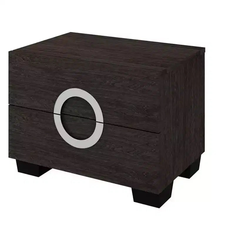 HomeRoots 18 Dark Brown Two Drawers Manufactured Wood Mirrored Nightstand