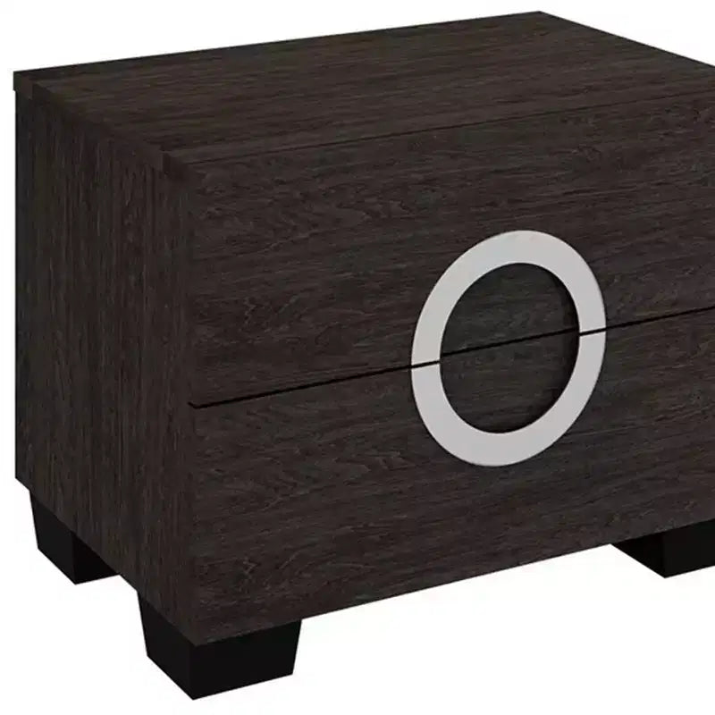 HomeRoots 18 Dark Brown Two Drawers Manufactured Wood Mirrored Nightstand