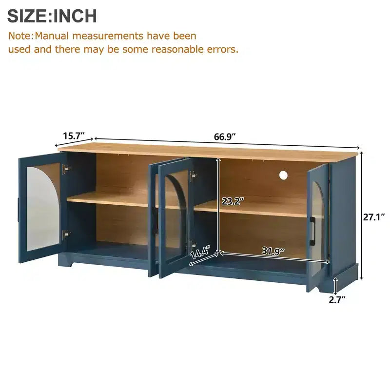GDFStudio Vincent Farmhouse TV Stand with Semi-Arched Glass Doors
