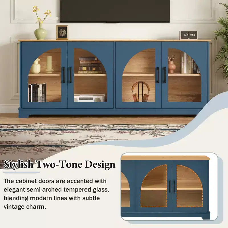 GDFStudio Vincent Farmhouse TV Stand with Semi-Arched Glass Doors