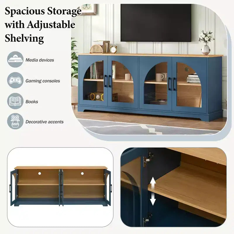 GDFStudio Vincent Farmhouse TV Stand with Semi-Arched Glass Doors