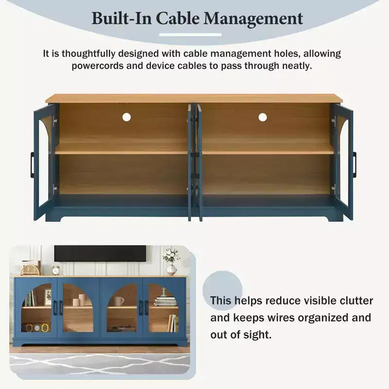 GDFStudio Vincent Farmhouse TV Stand with Semi-Arched Glass Doors