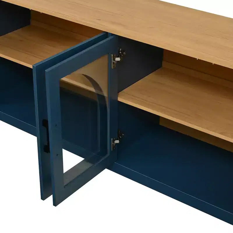 GDFStudio Vincent Farmhouse TV Stand with Semi-Arched Glass Doors