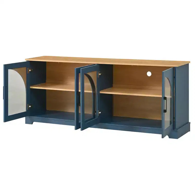 GDFStudio Vincent Farmhouse TV Stand with Semi-Arched Glass Doors