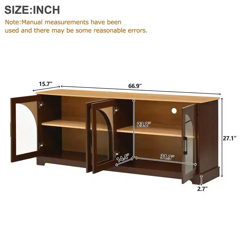 GDFStudio Vincent Farmhouse TV Stand with Semi-Arched Glass Doors