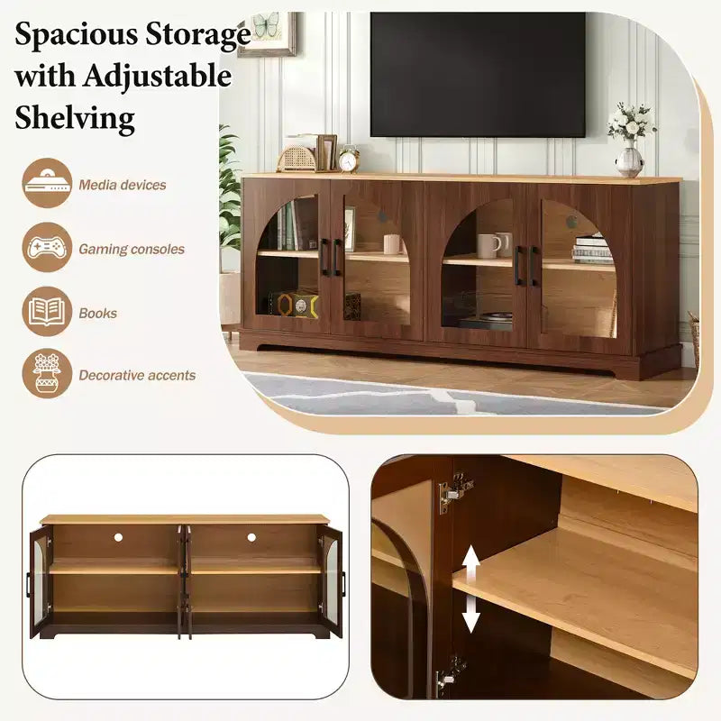 GDFStudio Vincent Farmhouse TV Stand with Semi-Arched Glass Doors