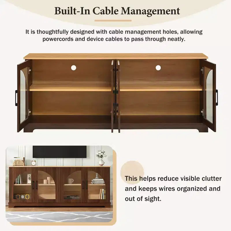 GDFStudio Vincent Farmhouse TV Stand with Semi-Arched Glass Doors