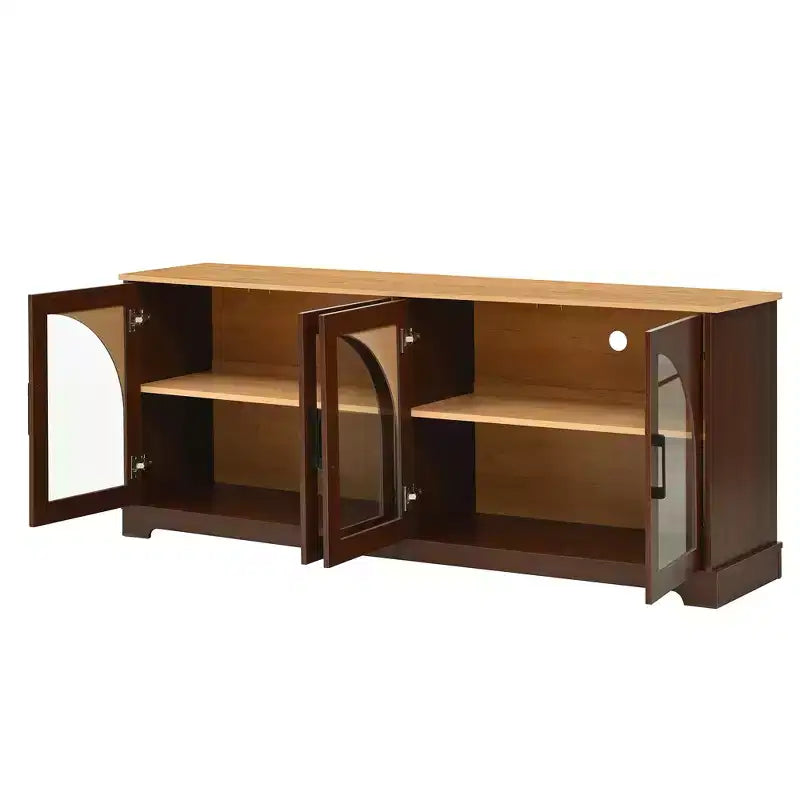 GDFStudio Vincent Farmhouse TV Stand with Semi-Arched Glass Doors