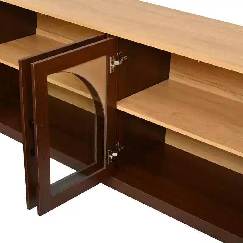 GDFStudio Vincent Farmhouse TV Stand with Semi-Arched Glass Doors
