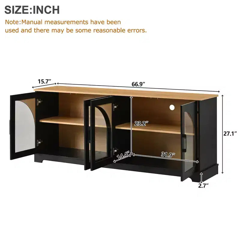 GDFStudio Vincent Farmhouse TV Stand with Semi-Arched Glass Doors
