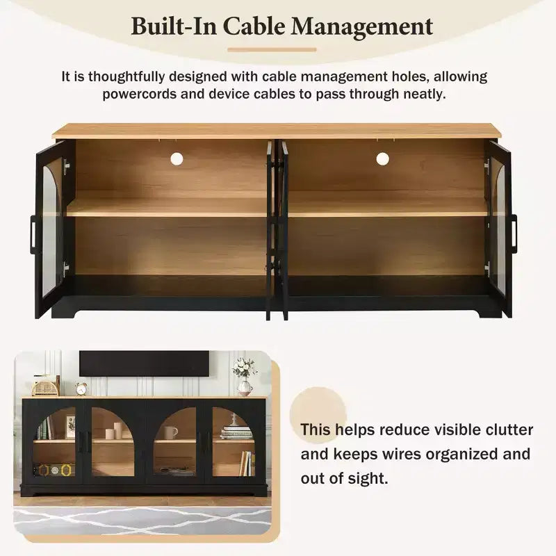 GDFStudio Vincent Farmhouse TV Stand with Semi-Arched Glass Doors