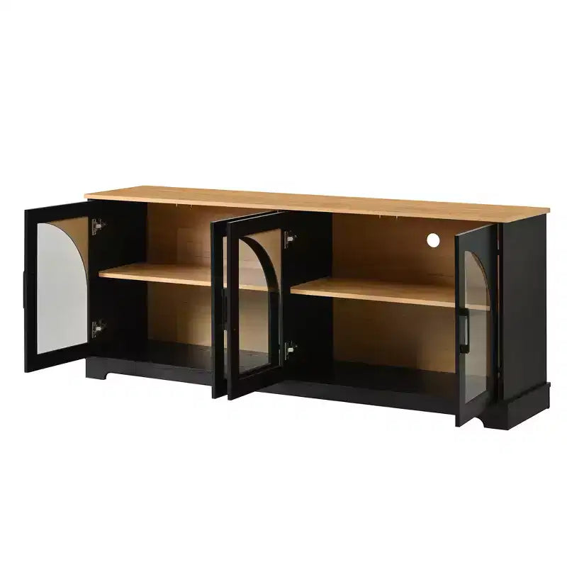 GDFStudio Vincent Farmhouse TV Stand with Semi-Arched Glass Doors