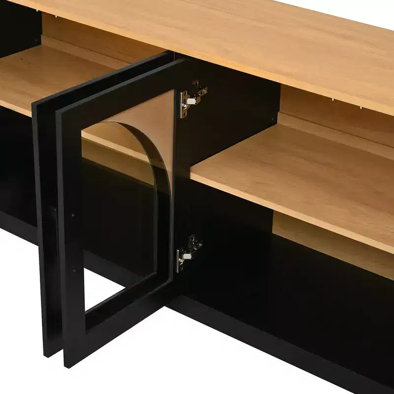 GDFStudio Vincent Farmhouse TV Stand with Semi-Arched Glass Doors