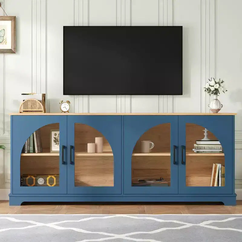 GDFStudio Vincent Farmhouse TV Stand with Semi-Arched Glass Doors