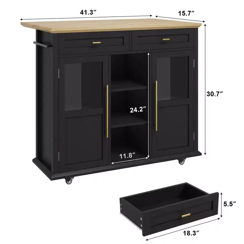 Rolling Kitchen Island Cart with Folding Drop Leaf, Breakfast Bar, Portable Trolley Island with Large Storage Cabinet, Shelf and Drawer