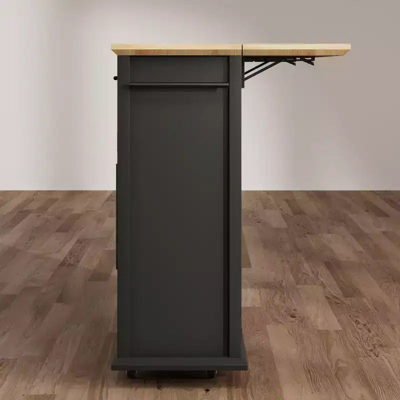 Rolling Kitchen Island Cart with Folding Drop Leaf, Breakfast Bar, Portable Trolley Island with Large Storage Cabinet, Shelf and Drawer