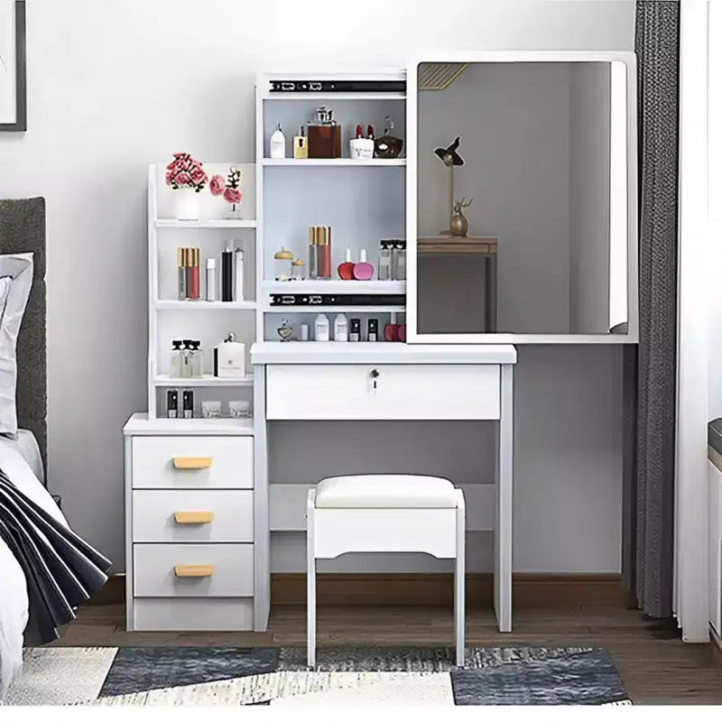 Vanity Desk with LED Mirror & Lights, Makeup Table with 4 Drawers, White