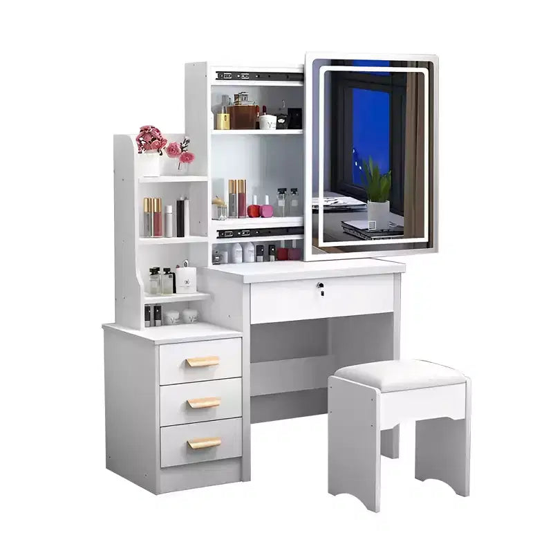 Vanity Desk with LED Mirror & Lights, Makeup Table with 4 Drawers, White