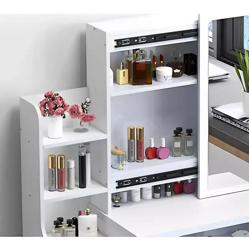 Vanity Desk with LED Mirror & Lights, Makeup Table with 4 Drawers, White