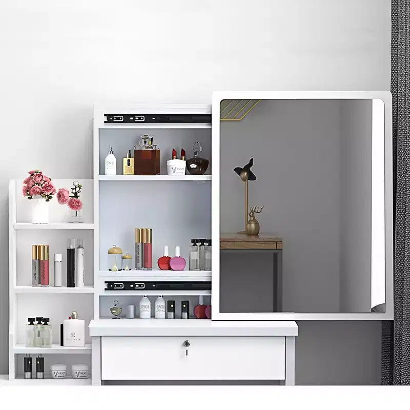 Vanity Desk with LED Mirror & Lights, Makeup Table with 4 Drawers, White