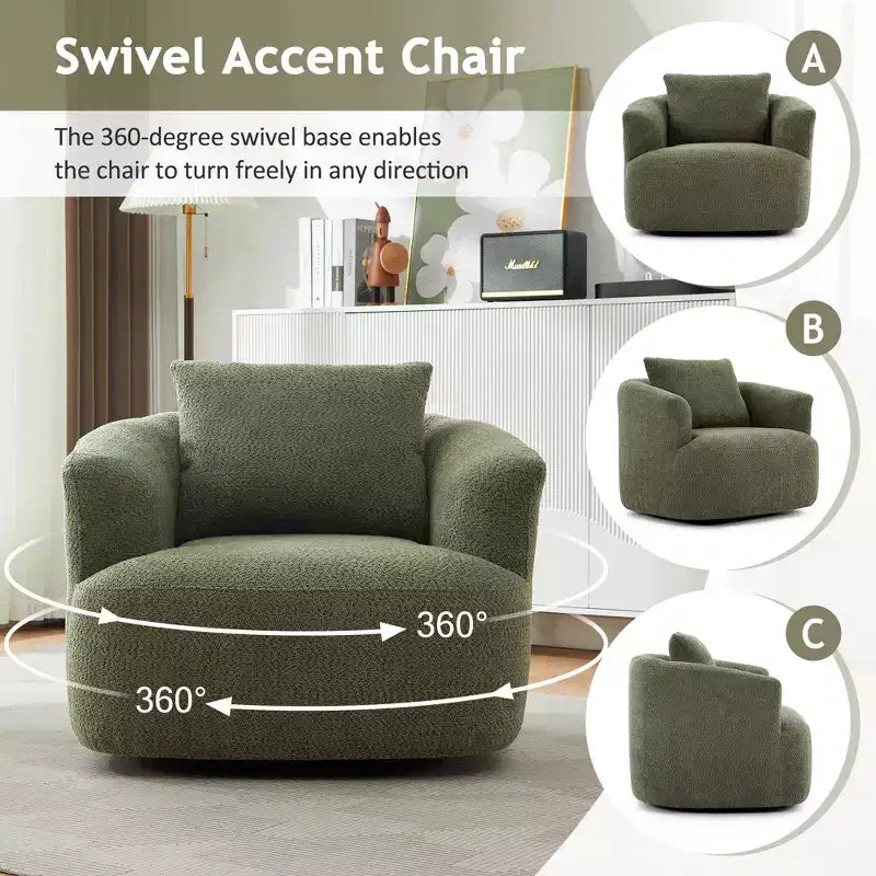 GDFStudio Frank 360Swivel Upholstered Accent Chair with Throw Pillow