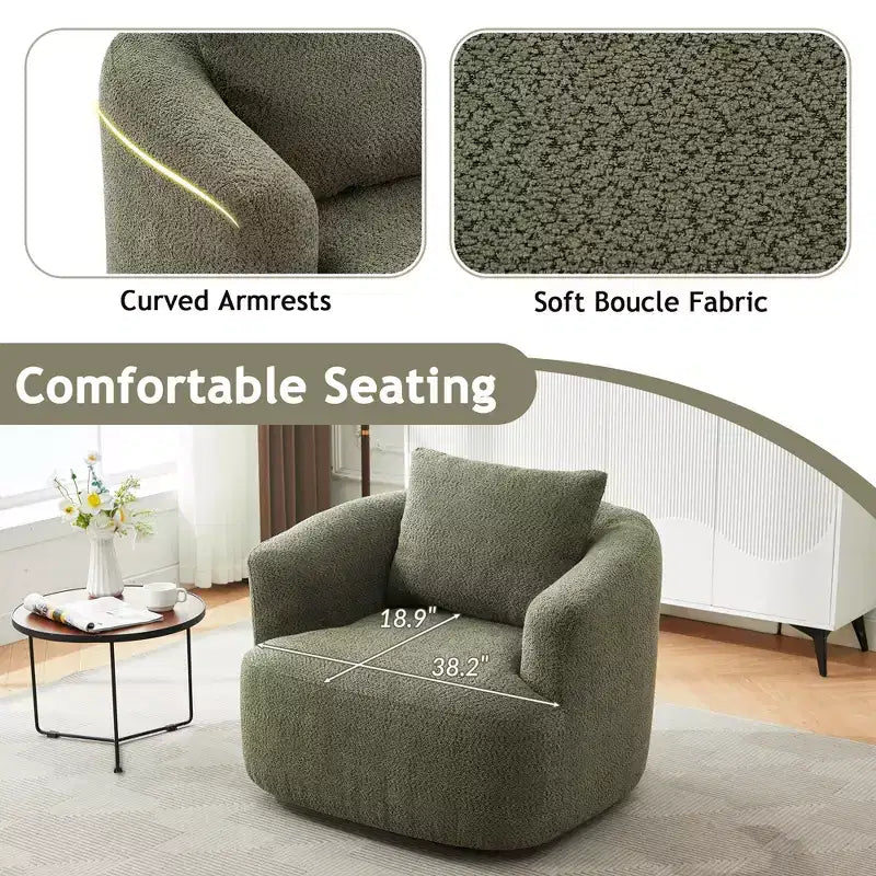 GDFStudio Frank 360Swivel Upholstered Accent Chair with Throw Pillow