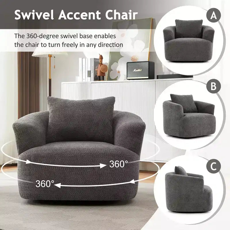 GDFStudio Frank 360Swivel Upholstered Accent Chair with Throw Pillow