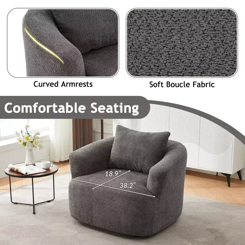 GDFStudio Frank 360Swivel Upholstered Accent Chair with Throw Pillow