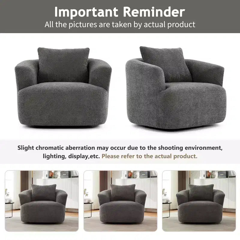 GDFStudio Frank 360Swivel Upholstered Accent Chair with Throw Pillow