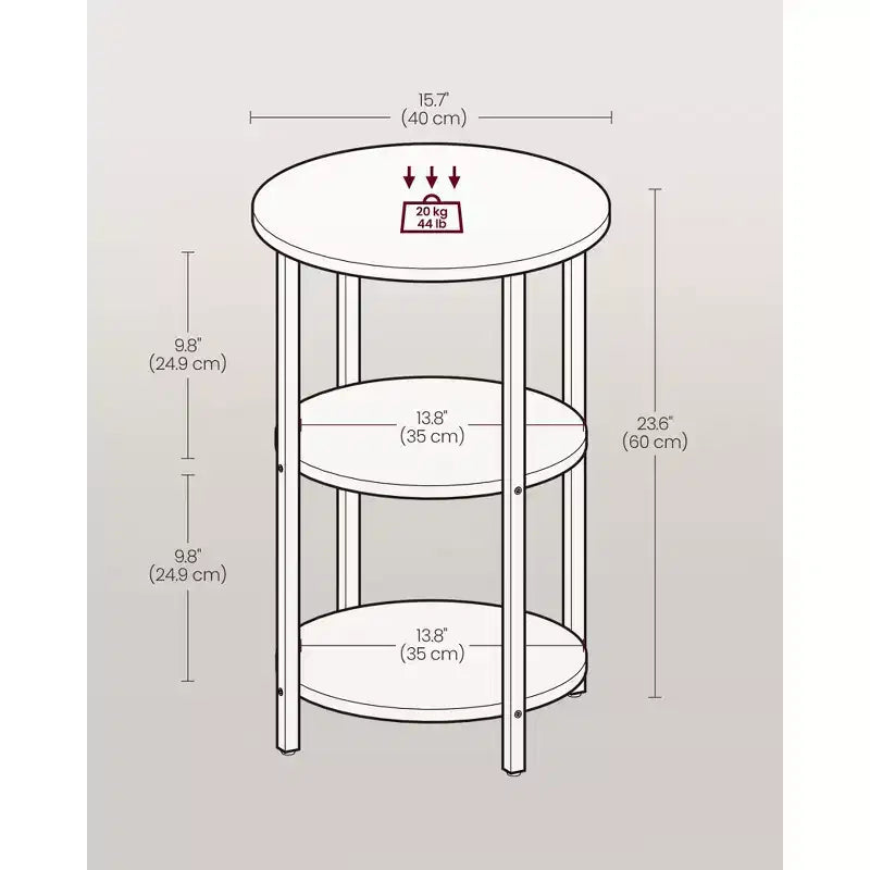 VASAGLE Sofa Side Table, Round Coffee End Table, 3-Tier Accent Table with Steel Frame, Gray