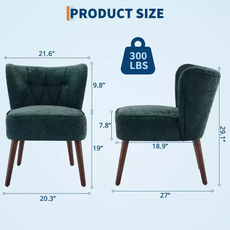 Mid-Century Modern Upholstered Armless Accent Chair, Tufted Back & Wooden Legs Lounge Chair with Soft Fabric, Stylish Seating for Living Room