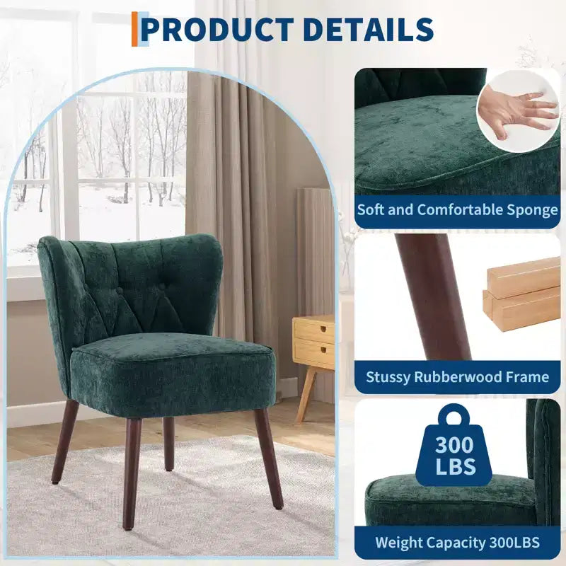 Mid-Century Modern Upholstered Armless Accent Chair, Tufted Back & Wooden Legs Lounge Chair with Soft Fabric, Stylish Seating for Living Room