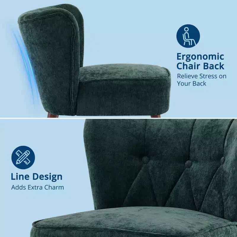 Mid-Century Modern Upholstered Armless Accent Chair, Tufted Back & Wooden Legs Lounge Chair with Soft Fabric, Stylish Seating for Living Room