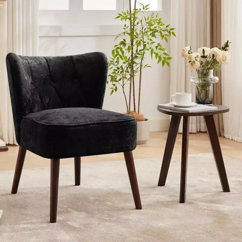 Mid-Century Modern Upholstered Armless Accent Chair, Tufted Back & Wooden Legs Lounge Chair with Soft Fabric, Stylish Seating for Living Room