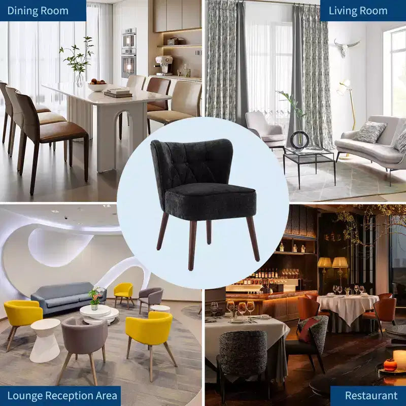 Mid-Century Modern Upholstered Armless Accent Chair, Tufted Back & Wooden Legs Lounge Chair with Soft Fabric, Stylish Seating for Living Room