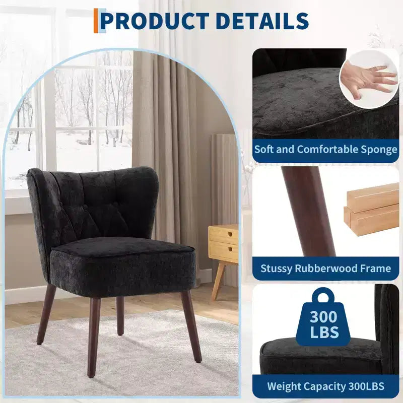 Mid-Century Modern Upholstered Armless Accent Chair, Tufted Back & Wooden Legs Lounge Chair with Soft Fabric, Stylish Seating for Living Room