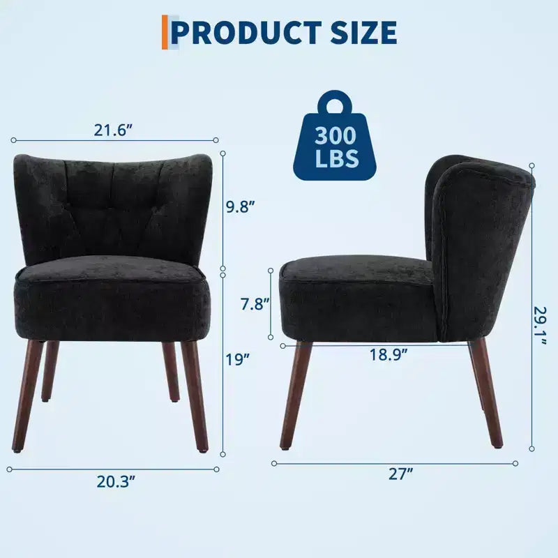 Mid-Century Modern Upholstered Armless Accent Chair, Tufted Back & Wooden Legs Lounge Chair with Soft Fabric, Stylish Seating for Living Room