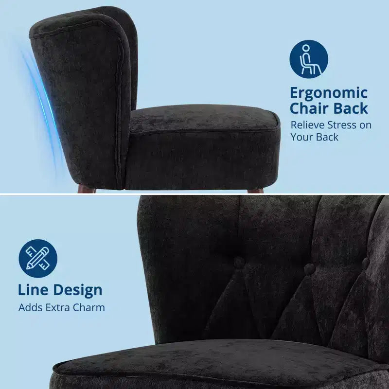 Mid-Century Modern Upholstered Armless Accent Chair, Tufted Back & Wooden Legs Lounge Chair with Soft Fabric, Stylish Seating for Living Room