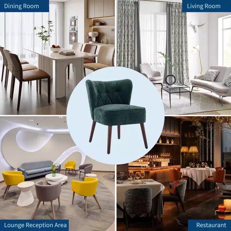 Mid-Century Modern Upholstered Armless Accent Chair, Tufted Back & Wooden Legs Lounge Chair with Soft Fabric, Stylish Seating for Living Room