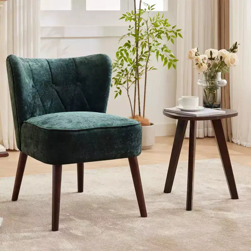 Mid-Century Modern Upholstered Armless Accent Chair, Tufted Back & Wooden Legs Lounge Chair with Soft Fabric, Stylish Seating for Living Room