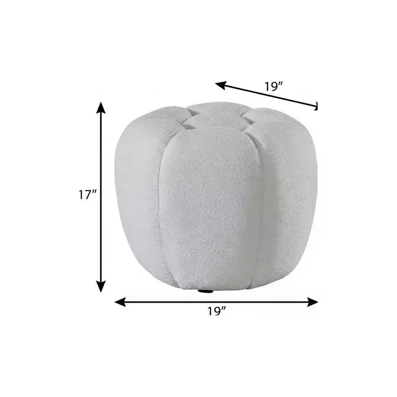 HomeRoots 19 White Tufted Boucle Round Ottoman