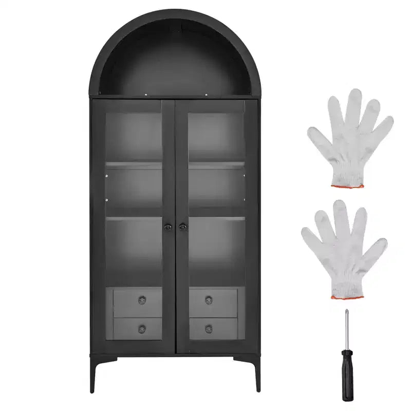 VEVOR Arched Display Cabinet with Glass Doors, 70 in Tall Curio Cabinet, 4-Tier Display Case with 2 Adjustable Shelves, Bookcase Bookshelf, Black