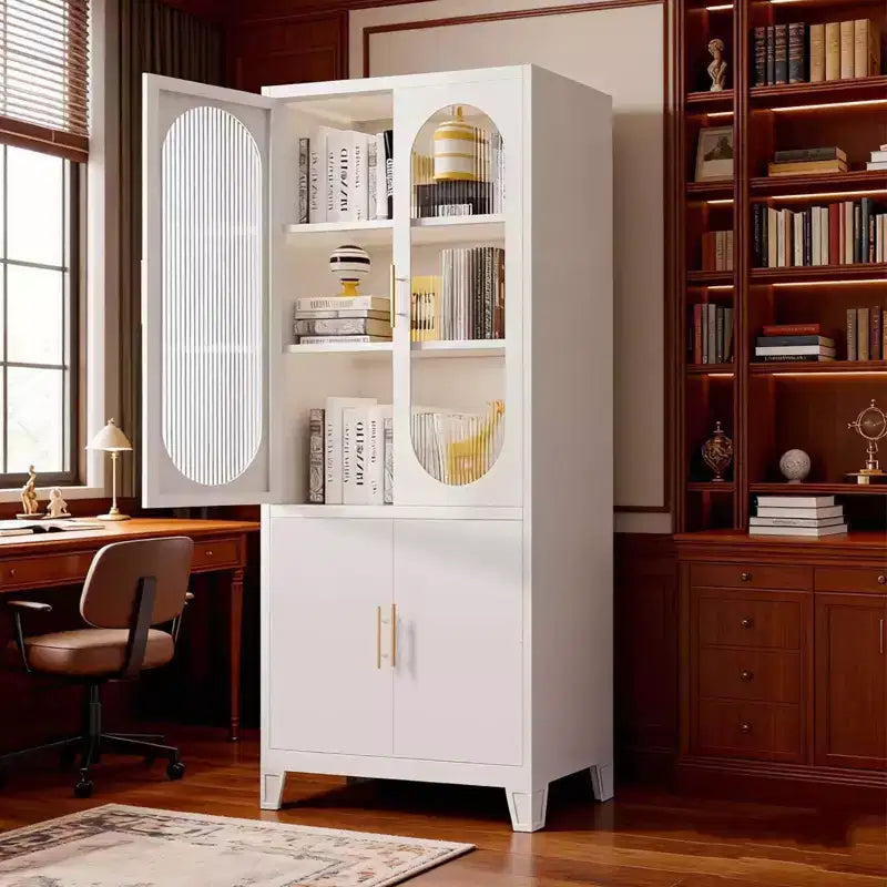 Modern Freestanding Bathroom Storage Cabinet C 70 Tall White Tall Cabinet with Tempered Glass Door, Adjustable Shelves, Ideal for Linens, Dishes