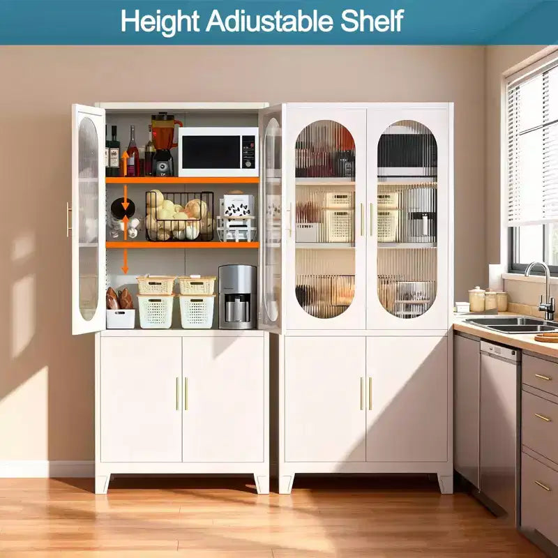 Modern Freestanding Bathroom Storage Cabinet C 70 Tall White Tall Cabinet with Tempered Glass Door, Adjustable Shelves, Ideal for Linens, Dishes