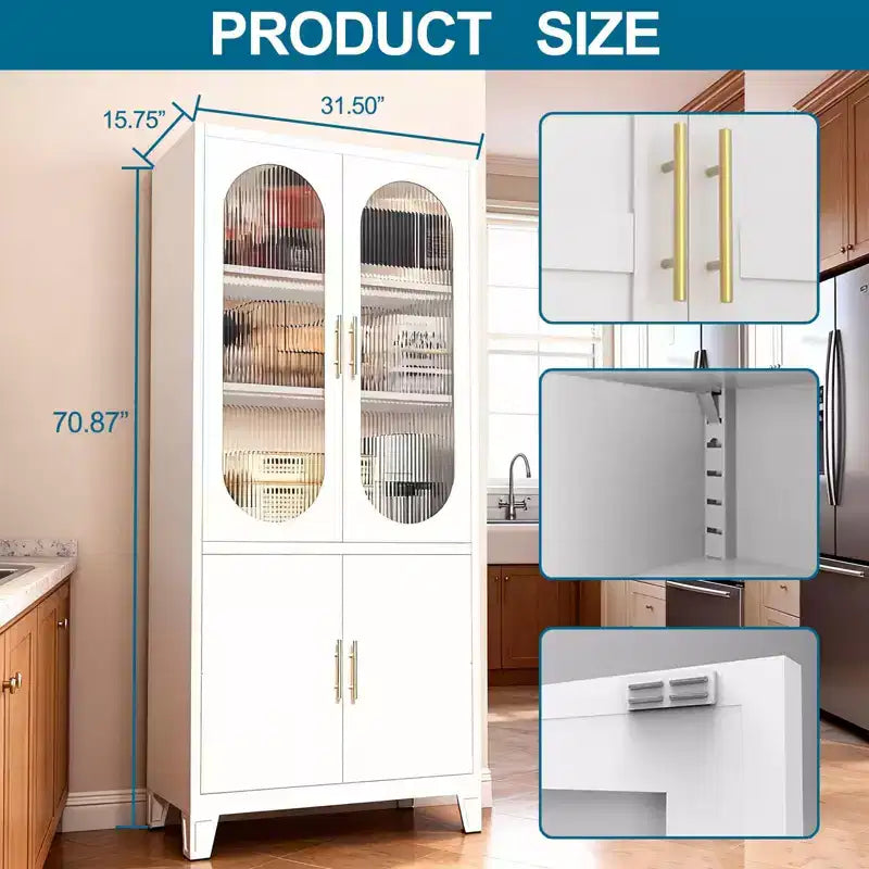 Modern Freestanding Bathroom Storage Cabinet C 70 Tall White Tall Cabinet with Tempered Glass Door, Adjustable Shelves, Ideal for Linens, Dishes