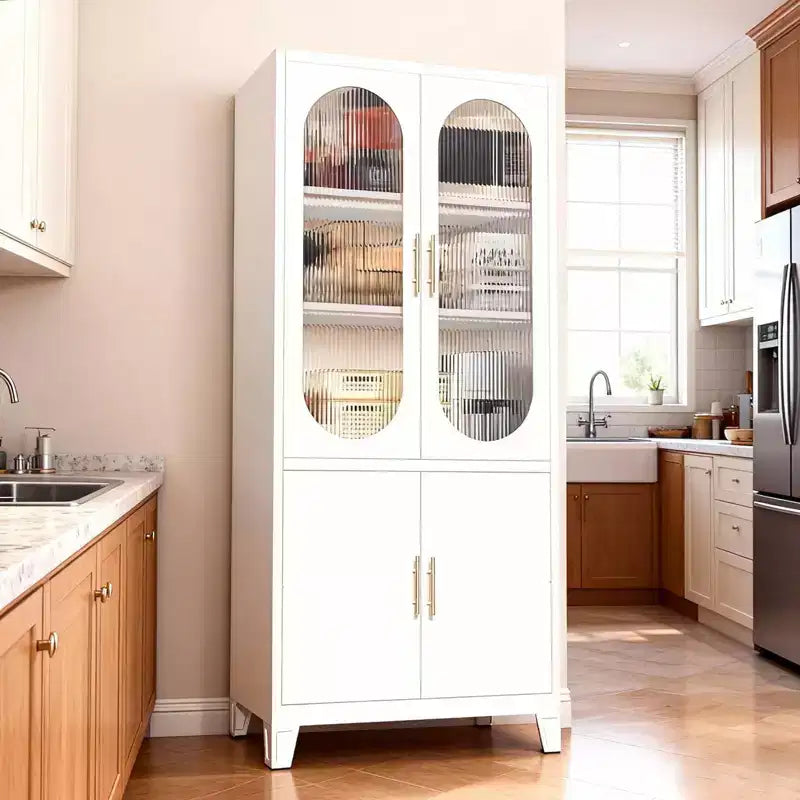 Modern Freestanding Bathroom Storage Cabinet C 70 Tall White Tall Cabinet with Tempered Glass Door, Adjustable Shelves, Ideal for Linens, Dishes