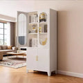 Modern Freestanding Bathroom Storage Cabinet C 70 Tall White Tall Cabinet with Tempered Glass Door, Adjustable Shelves, Ideal for Linens, Dishes